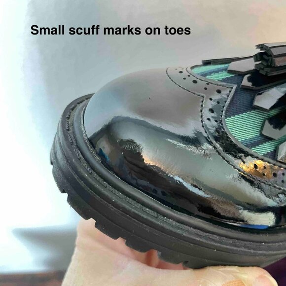 TU Sole Comfort Green and Blue Plaid Patent Loafers with Tassels Women UK Size 4 - Picture 13 of 13